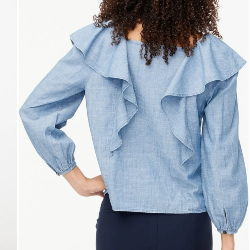 J.Crew Blue Ruffle Blouse - Picture 2 of 5